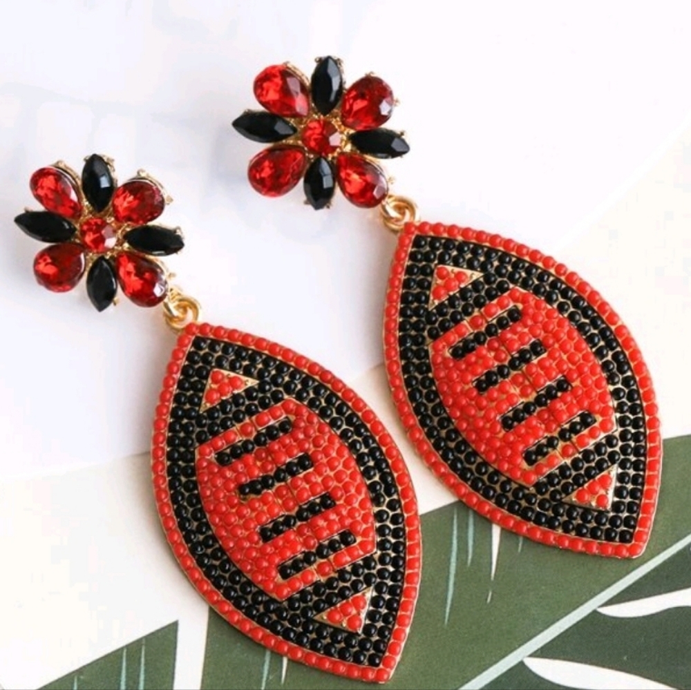 Fashion Rhinestone Studded Football Earrings
